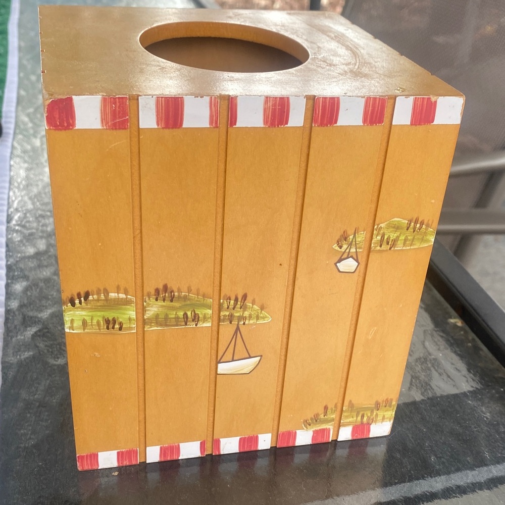 Nautical Wooden Tissue Box Cover - Wooden with Lighthouse Design - Picture 2 of 5